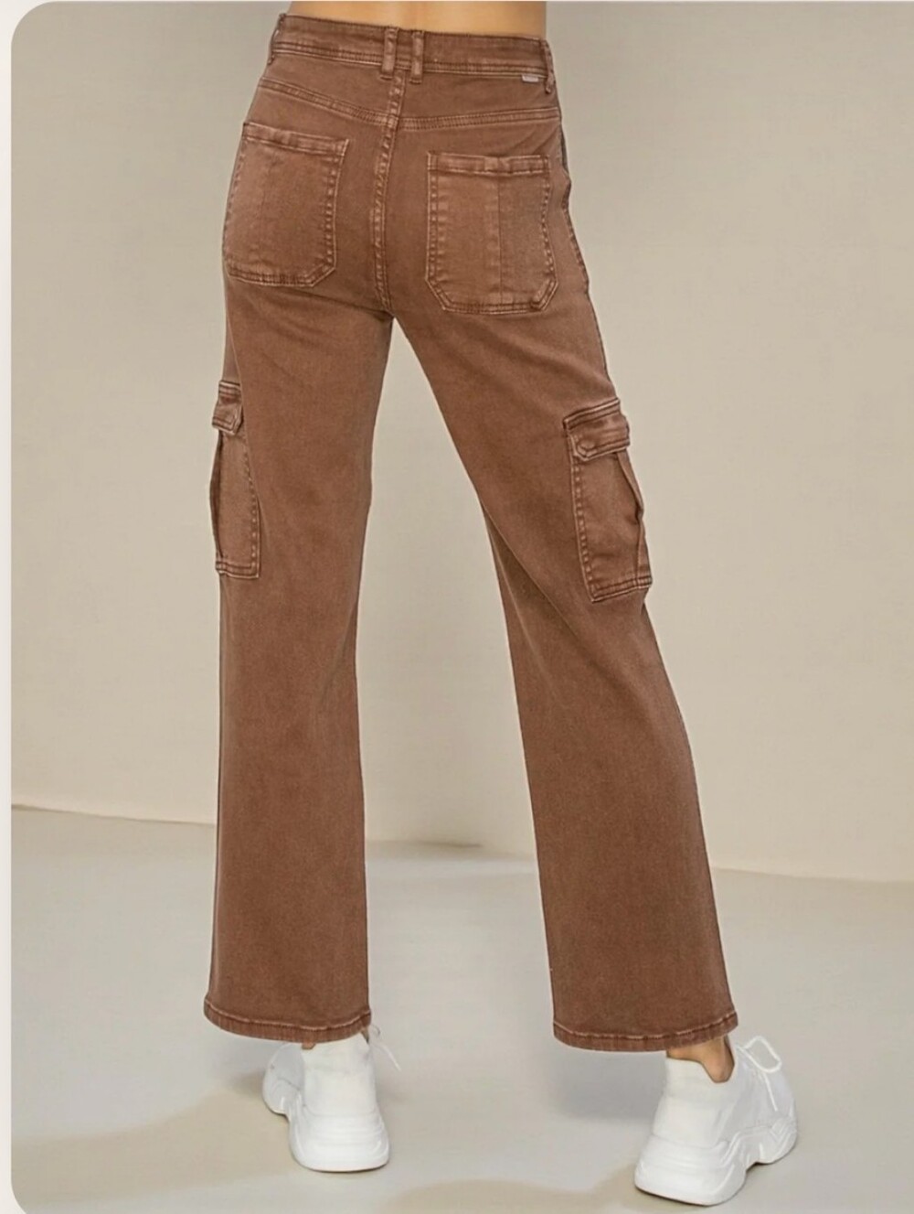 Risen Cocoa Utility Cargo Jeans High Rise Relaxed Fit Cargo Denim Y2K Street 26 - Picture 2 of 16